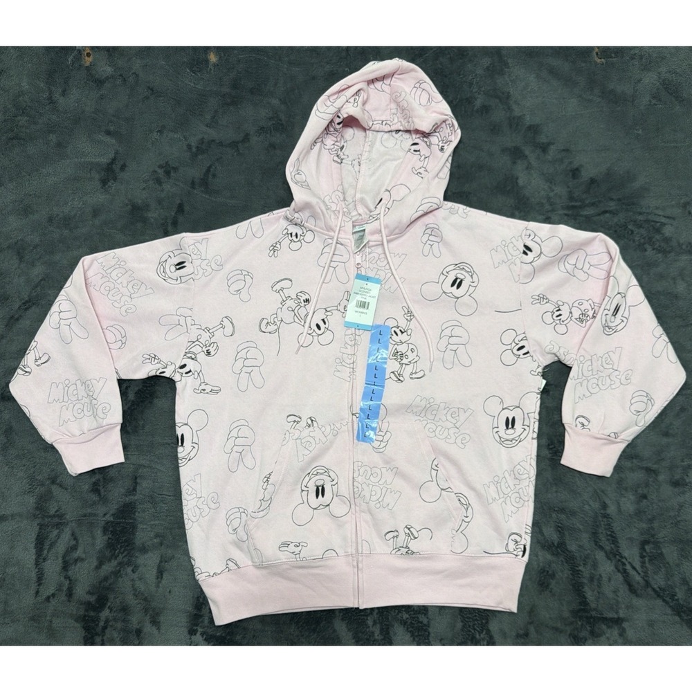 Disney Mickey Mouse Full Zip Hoodie. All Over Embroidery.Pink Sz. Large
